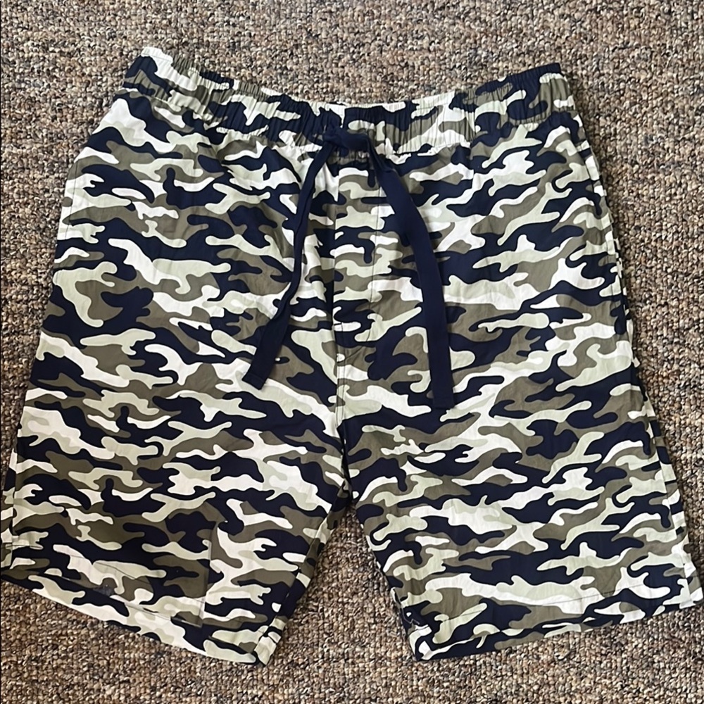 Wrangler Green Blue white camo Board Shorts pockets elastic drawstring waist L